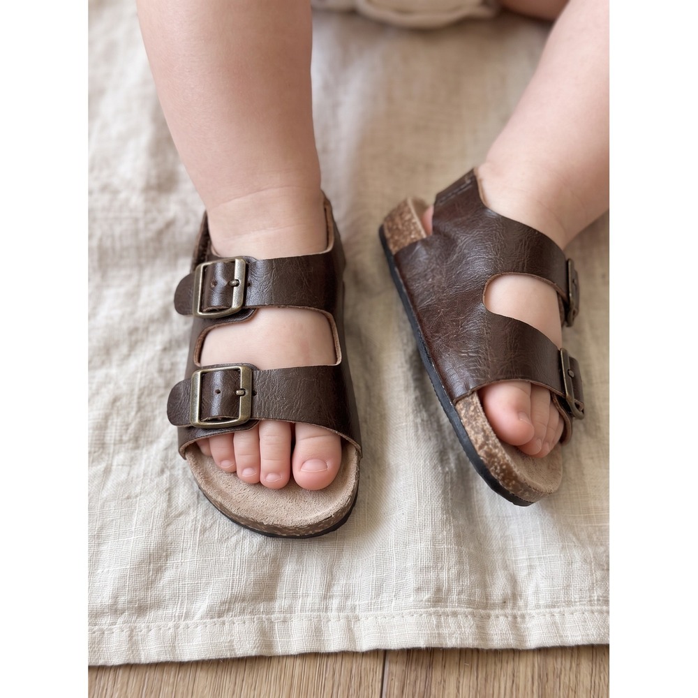 Old Navy Double Strap Faux Leather Buckle Sandals Brown Toddler Size 5